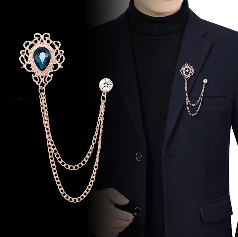 Women'S Accessories And Jewelry - 新しいヴィンテージタッセルチェーンラインストーンクリスタルラペルピン - ユニセックス男性女性スーツシャツ襟ネクタイアクセサリーファッションジュエリー