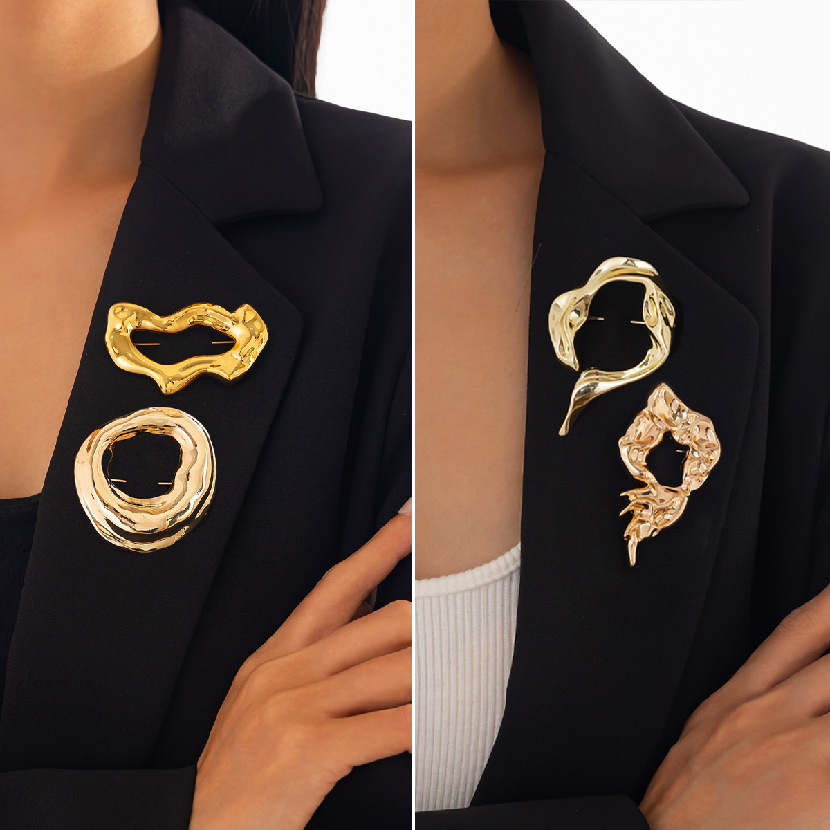 Women'S Accessories And Jewelry - 新しいファッション不規則なブローチ女性のためのトレンディなメタルゴールドスライバーカラーバッジラペルピンファッションジュエリーアクセサリー