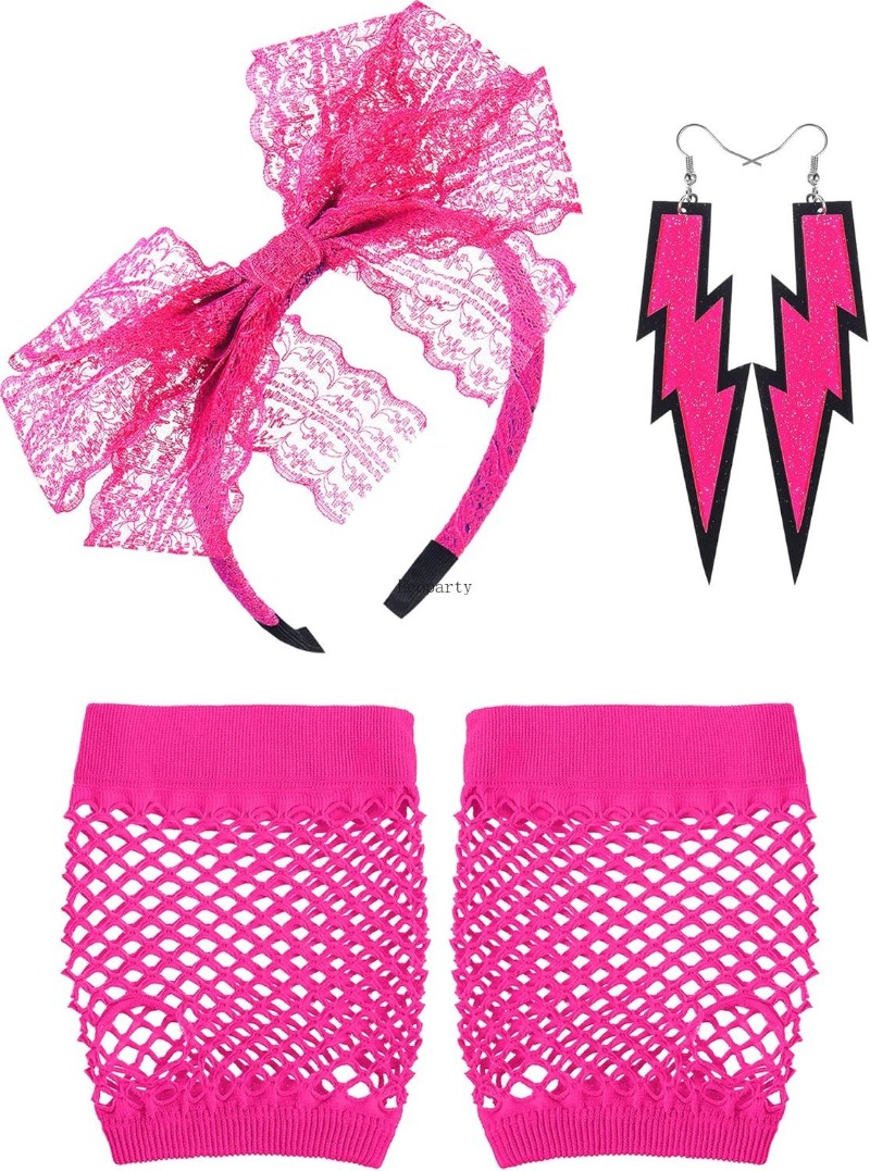 Women'S Accessories In The 80S - Blulu 80 年代の女性用アクセサリー レースヘッドバンド ネオンイヤリング 網タイツ手袋