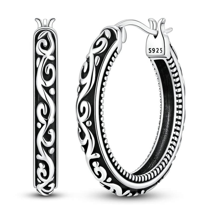 Statement Earrings Oversized - 925 スターリングシルバーイヤリング女性ジルコニウム大スクロールパターンフープイヤリング記念日結婚式のジュエリーギフト用