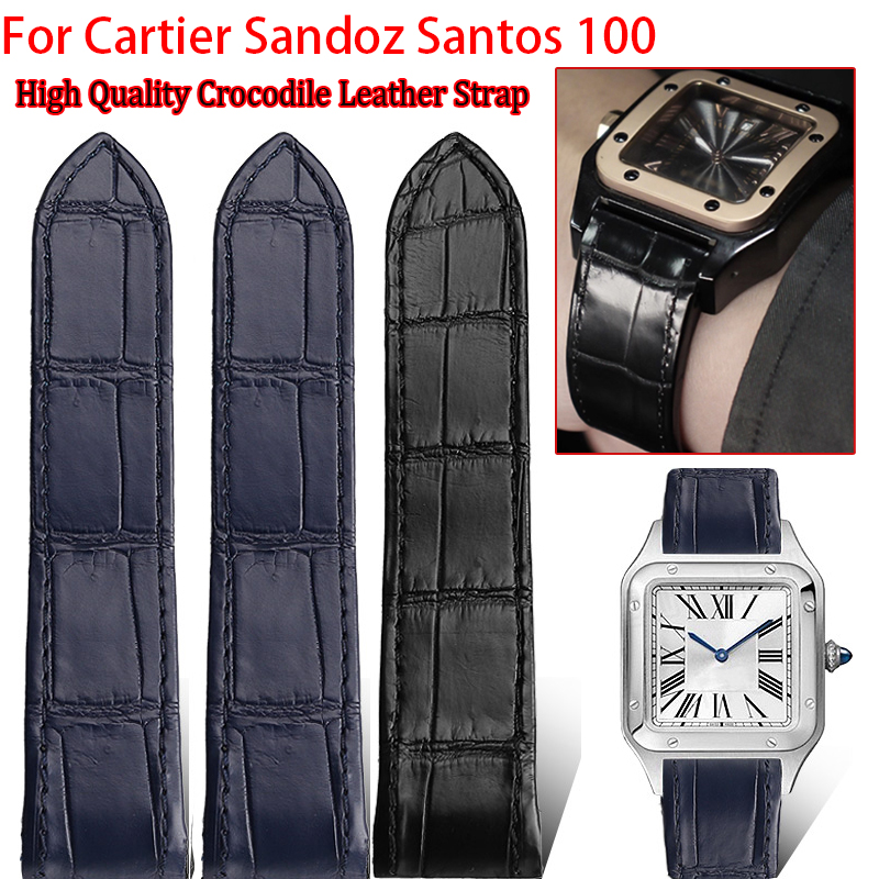 Women'S Accessories Cartier - ワニ本革時計ストラップカルティエサンダーズサントス 100 時計バンド男性女性 20 23 ミリメートルブルーブラウンリストバンドアクセサリー