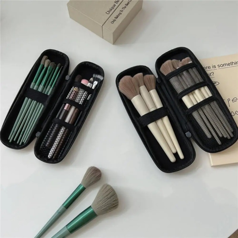 Women Accessories Box - 1pc 黒化粧品バッグ防水ダブルジッパー化粧ブラシケース女性の保存袋ポータブル旅行ブラシホルダーメイクアップケース