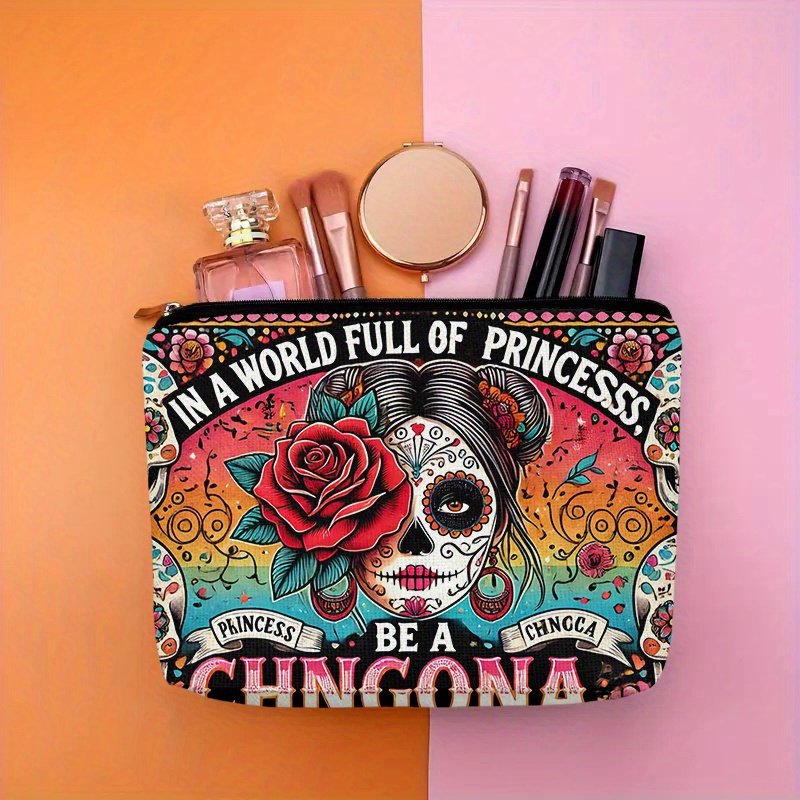 Women Accessories Box - 花と頭蓋骨の化粧品バッグ - 女性用のかわいい多機能ジッパーポーチ、ジュエリー収納バッグ