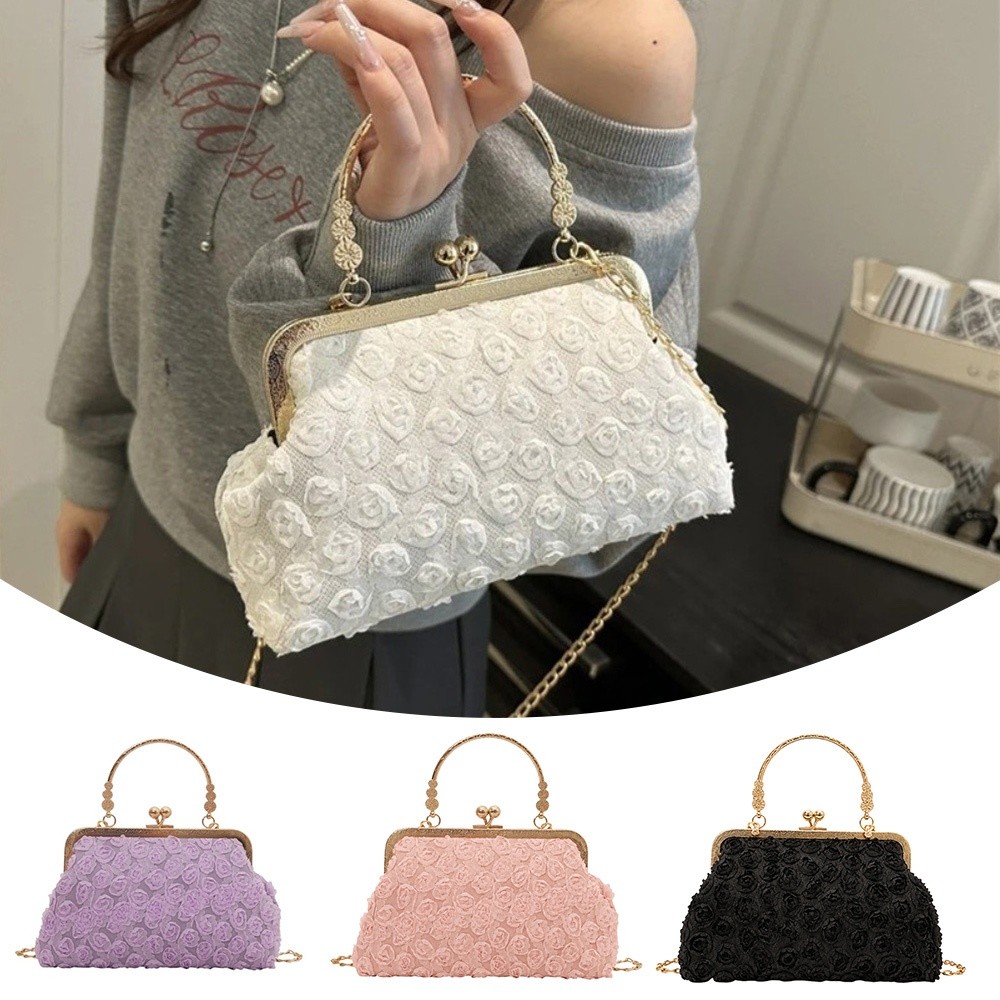 Women'S Accessories Purse - 高級クリップショルダーバッグ 3Dフラワーシェル型クロスボディバッグ トップハンドル付き小型イブニングクラッチ財布 ホリデー旅行用