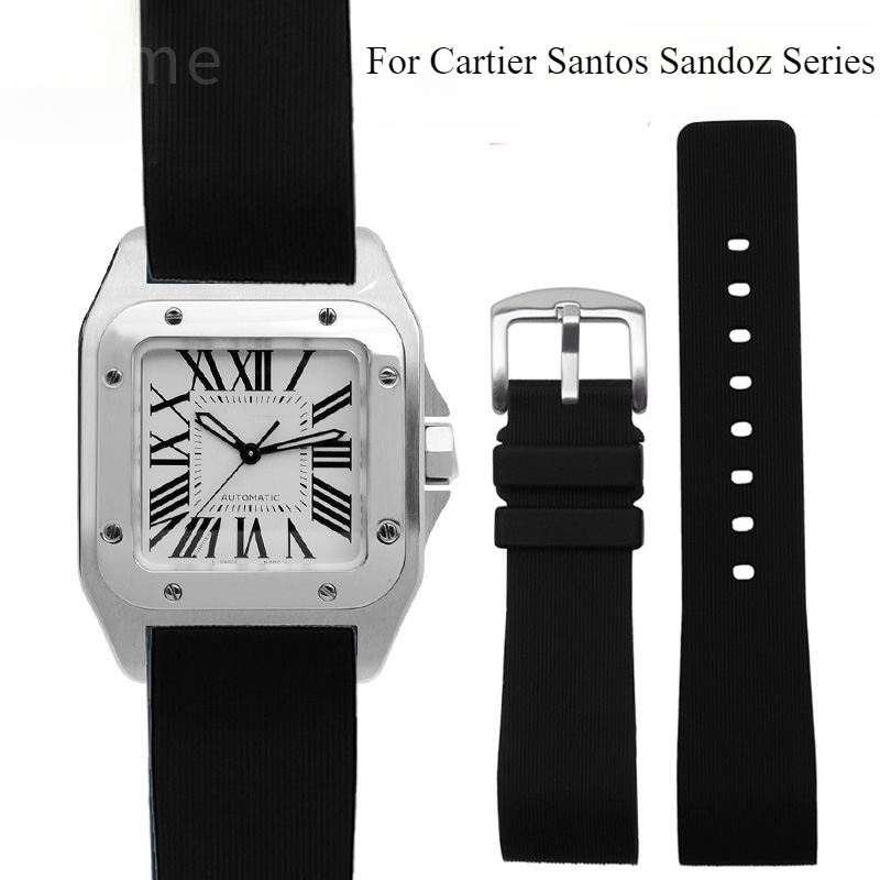 Women'S Accessories Cartier - ブラックブルーシリコン時計ストラップカルティエサントスサンド 100 フラットインターフェイス 23 20 ミリメートルラバー時計アクセサリー男性と女性