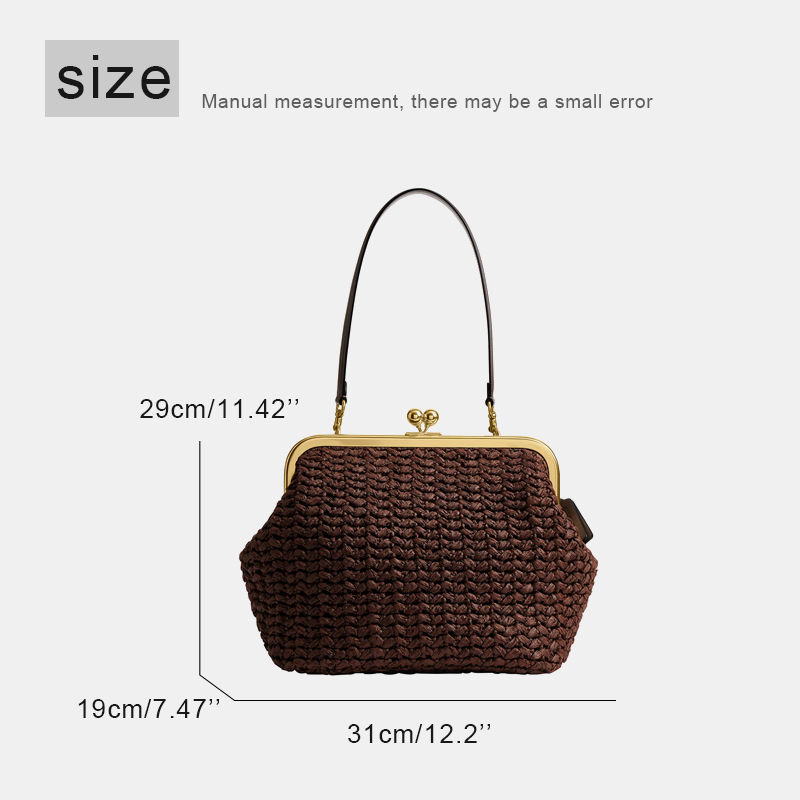 手織りキスロックフレームショルダーラフィアビーチバッグ女性用 - Women'S Accessories Purse のレビューと価格