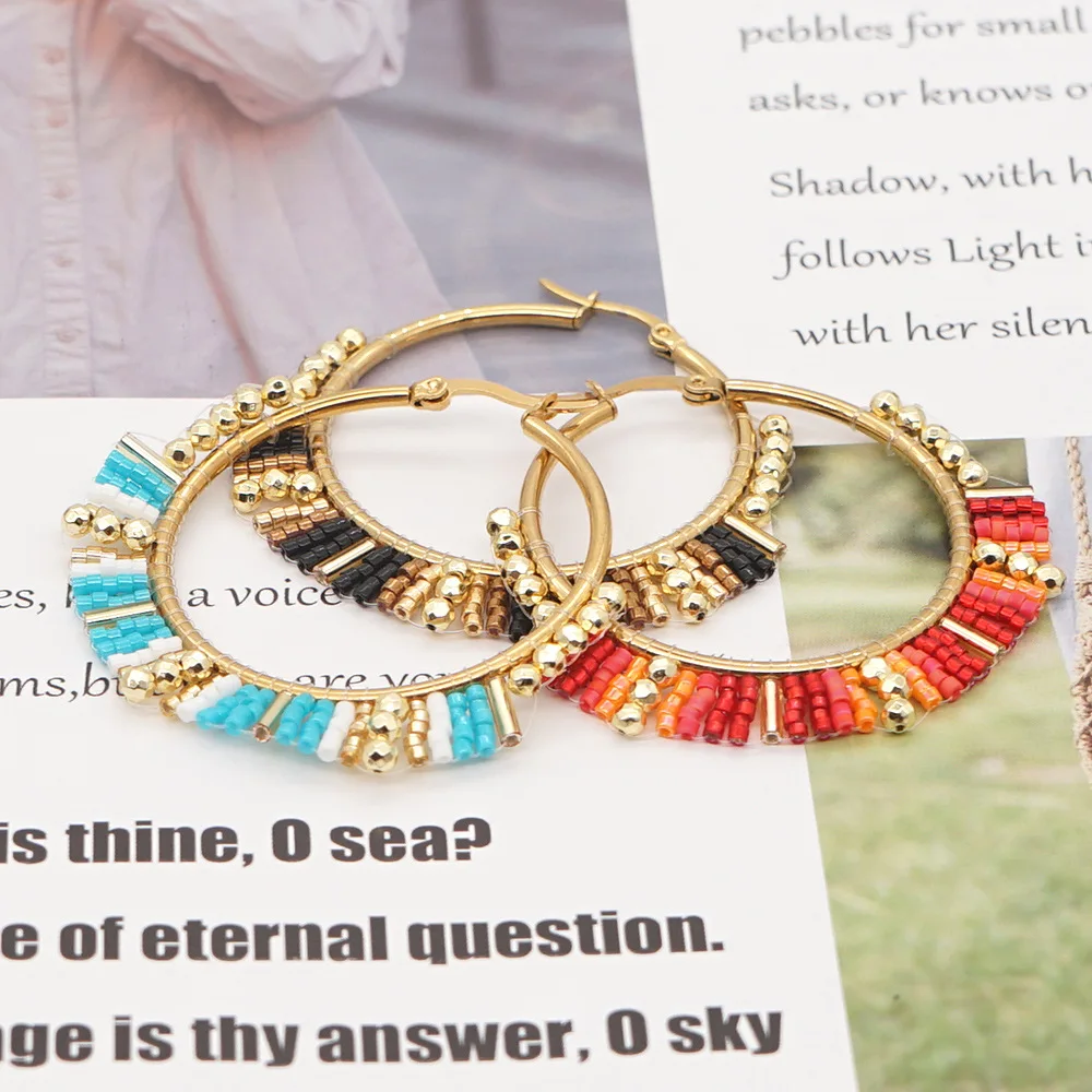 大きな円の形をしたイヤリング,手編みのボヘミアンスタイル - Statement Earrings Oversized のレビューと価格
