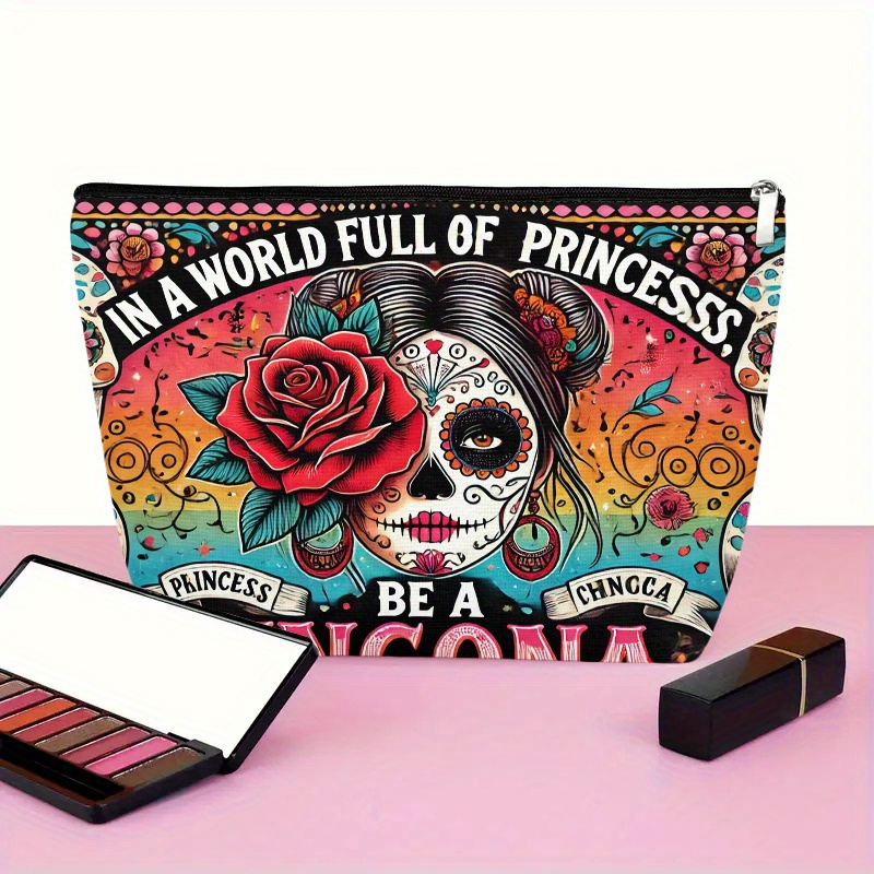 花と頭蓋骨の化粧品バッグ - 女性用のかわいい多機能ジッパー - Women Accessories Box のレビューと価格