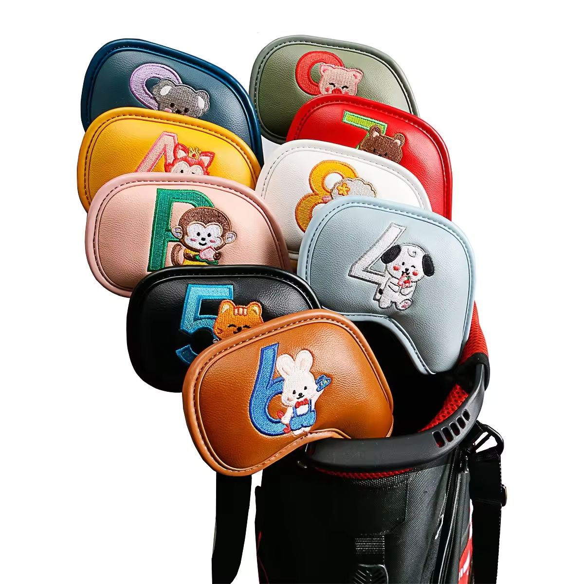 9個入りのかわいい漫画風動物ゴルフアイアンヘッドカバー、PU - Women Accessories To Gift のレビューと価格