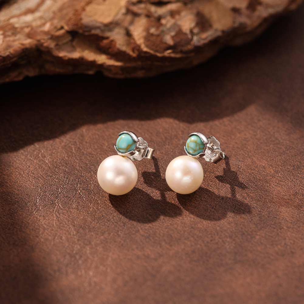 ビッグパールボールチャームラウンドターコイズ 925 スター - Statement Earrings Oversized のレビューと価格